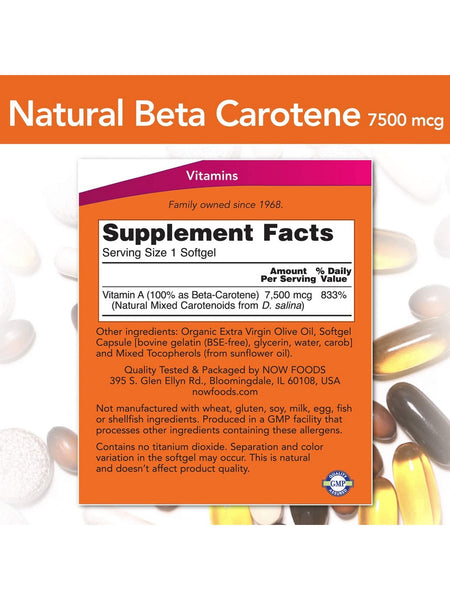 NOW Foods, Beta Carotene, Natural 7,500 mcg, 90 softgels