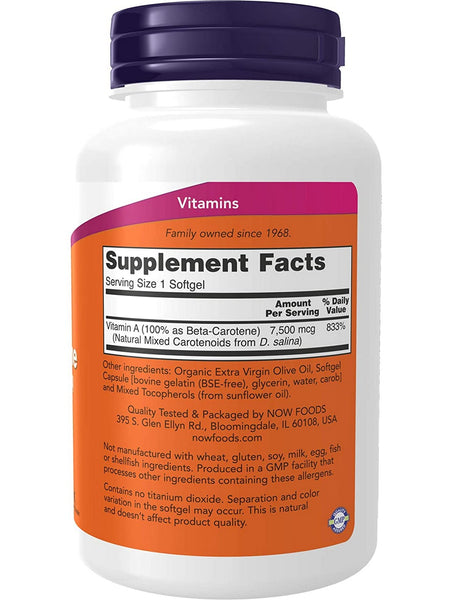 NOW Foods, Beta Carotene, Natural 7,500 mcg, 180 softgels