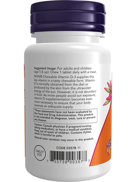 NOW Foods, Vitamin D-3 1000 IU, 180 chewables