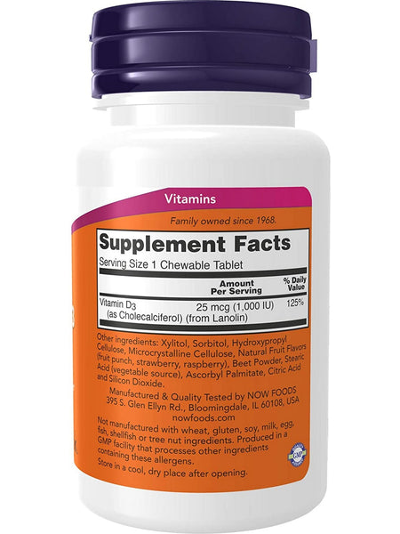NOW Foods, Vitamin D-3 1000 IU, 180 chewables