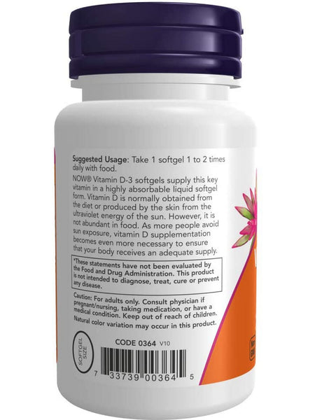 NOW Foods, Vitamin D-3 400 IU, 180 softgels