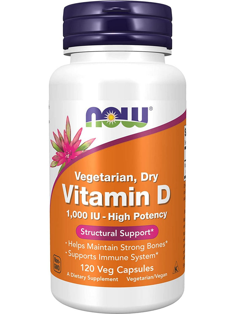 NOW Foods, Vitamin D 1000 IU Vegetarian, Dry, 120 veg capsules
