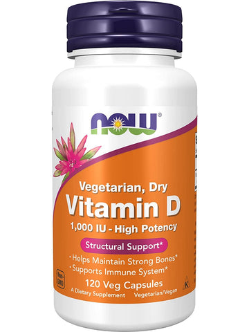 NOW Foods, Vitamin D 1000 IU Vegetarian, Dry, 120 veg capsules