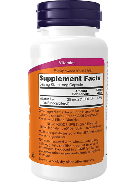 NOW Foods, Vitamin D 1000 IU Vegetarian, Dry, 120 veg capsules