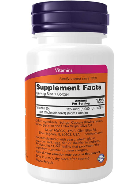 NOW Foods, Vitamin D-3 5000 IU, 120 softgels
