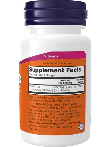 NOW Foods, Vitamin D-3 5000 IU, 240 softgels