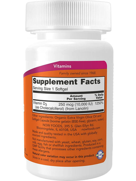NOW Foods, Vitamin D-3 10,000 IU, 120 softgels