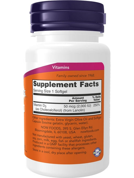 NOW Foods, Vitamin D-3 2000 IU, 240 softgels