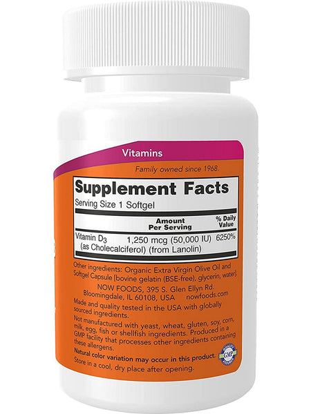 NOW Foods, Vitamin D-3 50,000 IU, 50 softgels