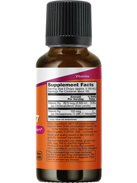NOW Foods, Liquid D-3 & MK-7, 1 fl oz
