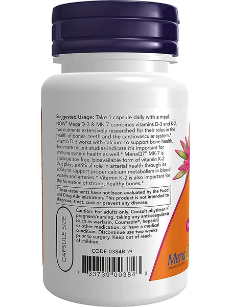 NOW Foods, Mega D-3 & MK-7 5000 IU/180 mcg, 60 veg capsules