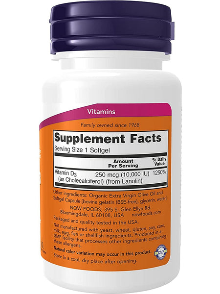 NOW Foods, Vitamin D-3 10,000 IU, 240 softgels