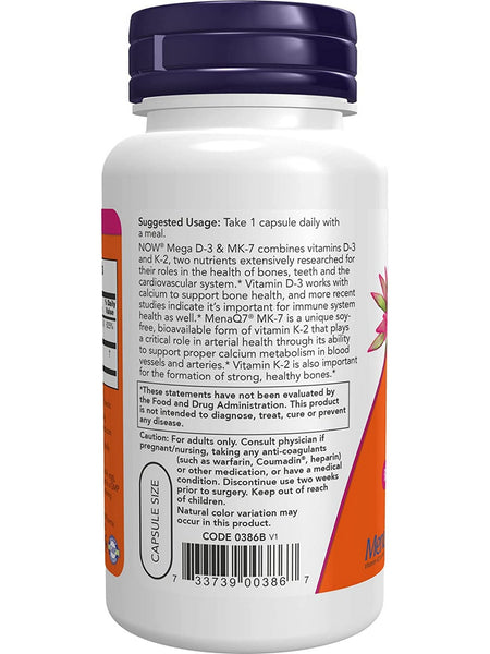 NOW Foods, Mega D-3 & MK-7 5000 IU/180 mcg, 120 capsules