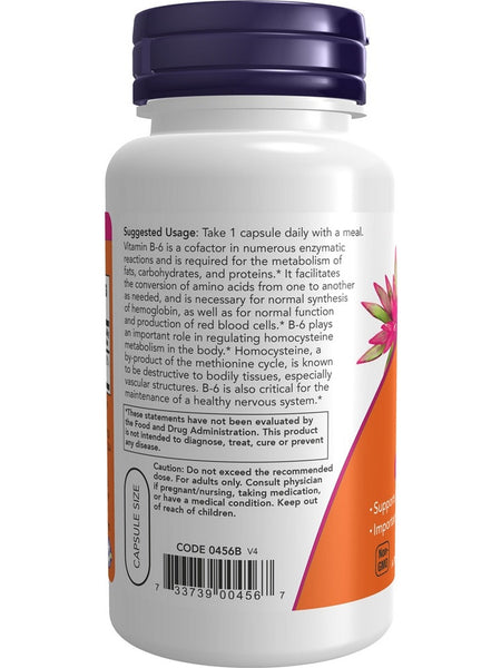 NOW Foods, B-6 100 mg, 100 veg capsules
