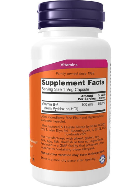 NOW Foods, B-6 100 mg, 100 veg capsules