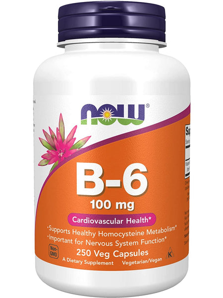 NOW Foods, B-6 100 mg, 250 veg capsules