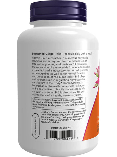 NOW Foods, B-6 100 mg, 250 veg capsules