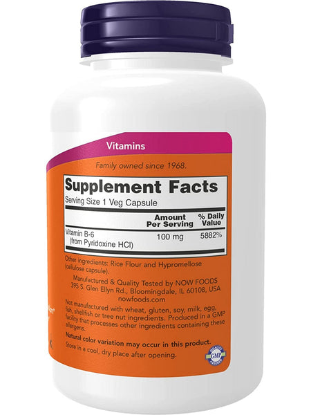NOW Foods, B-6 100 mg, 250 veg capsules