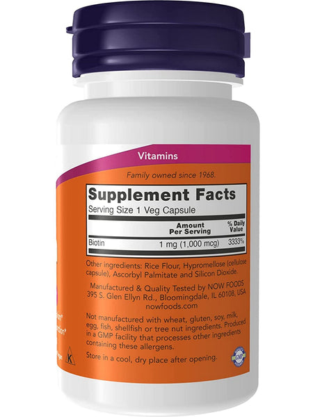NOW Foods, Biotin 1000 mcg, 100 veg capsules