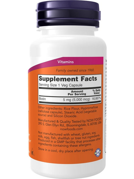 NOW Foods, Biotin 5,000 mcg, 60 veg capsules