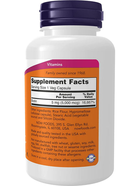 NOW Foods, Biotin 5,000 mcg, 120 veg capsules