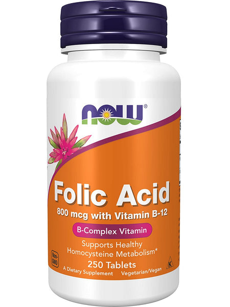 NOW Foods, Folic Acid 800 mcg with Vitamin B-12, 250 tablets