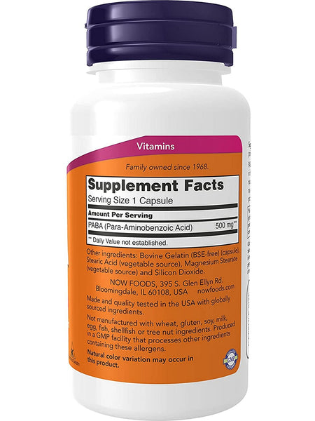 NOW Foods, PABA 500 mg, 100 capsules