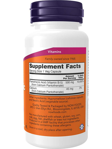 NOW Foods, Pantothenic Acid 500 mg, 100 veg capsules