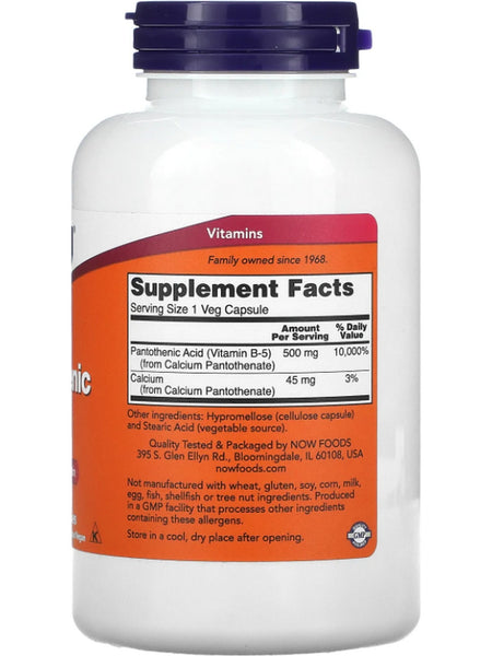 NOW Foods, Pantothenic Acid 500 mg, 250 veg capsules