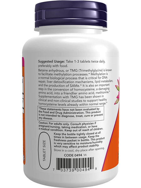 NOW Foods, TMG Betaine 1,000 mg, 100 tablets