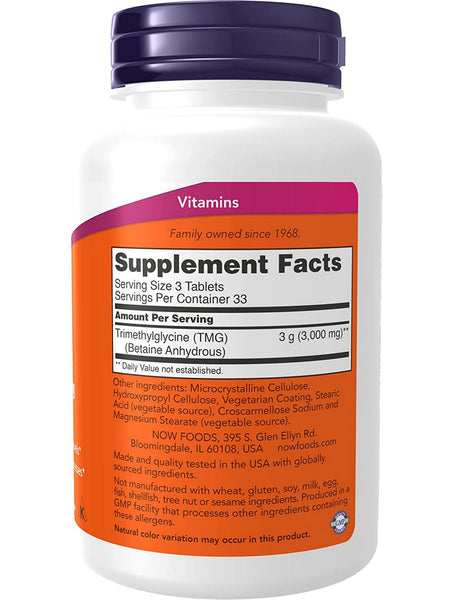 NOW Foods, TMG Betaine 1,000 mg, 100 tablets
