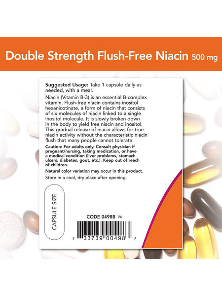 NOW Foods, Niacin 500 mg, Double Strength Flush-Free, 90 veg capsules