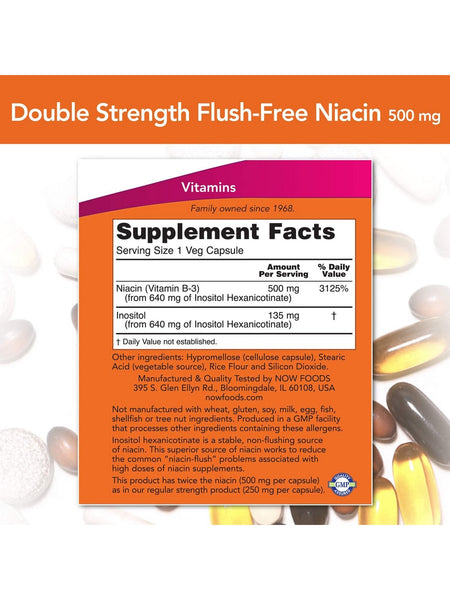 NOW Foods, Niacin 500 mg, Double Strength Flush-Free, 90 veg capsules