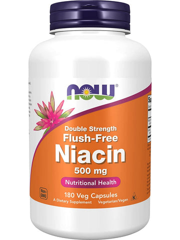 NOW Foods, Niacin 500 mg, Double Strength Flush-Free, 180 veg capsules