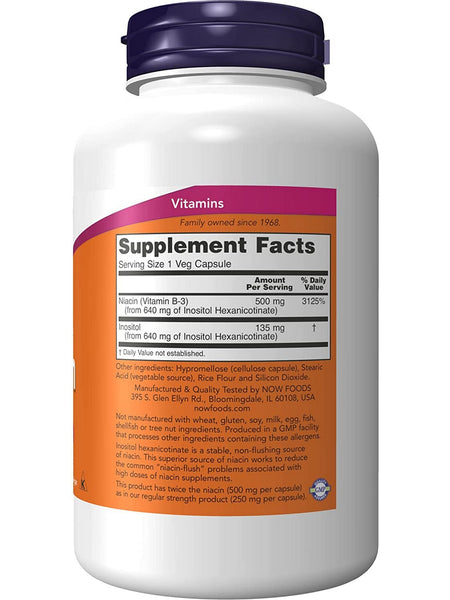 NOW Foods, Niacin 500 mg, Double Strength Flush-Free, 180 veg capsules