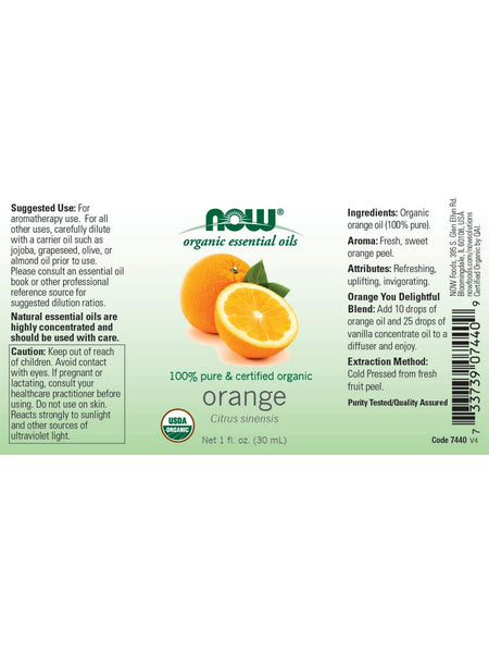 NOW Foods, Orange Oil, Organic, 1 fl oz