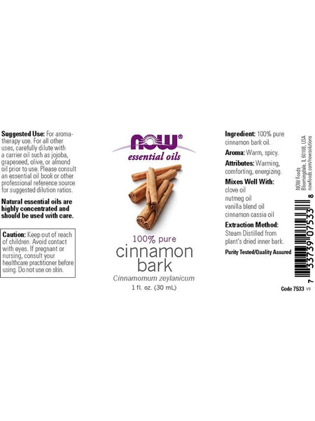 NOW Foods, Cinnamon Bark Oil, 100% Pure, 1 fl oz