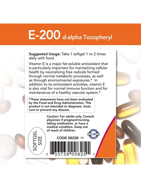 NOW Foods, E-200 D-Alpha Tocopheryl, 100 softgels