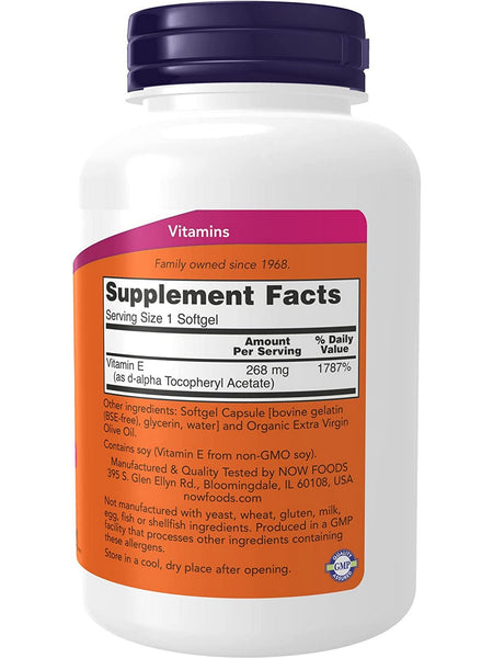 NOW Foods, E-400 D-Alpha Tocopheryl, 250 softgels