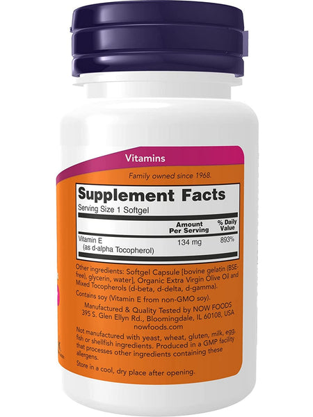 NOW Foods, E-200 with Mixed Tocopherols, 100 softgels