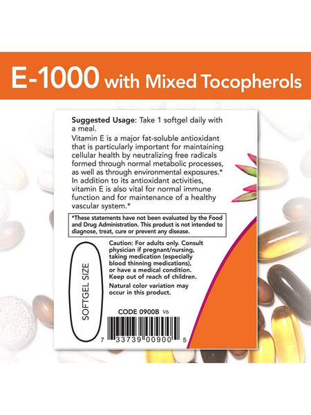 NOW Foods, E-1000 IU Mixed Tocopherols, 50 softgels