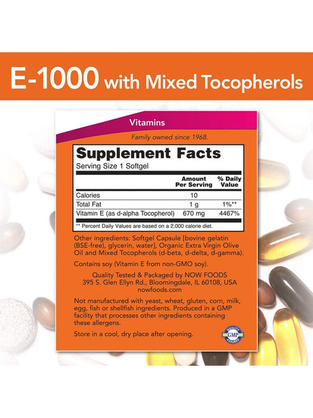 NOW Foods, E-1000 IU Mixed Tocopherols, 50 softgels