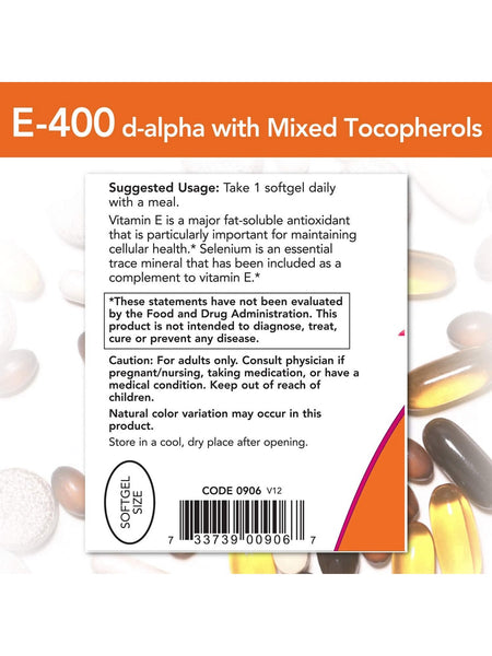 NOW Foods, E-400 IU d-alpha with Mixed Tocopherols, 100 softgels
