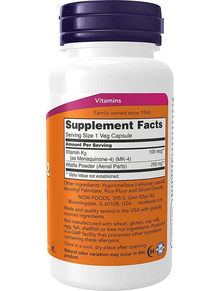 NOW Foods, Vitamin K-2 100 mcg, 100 veg capsules