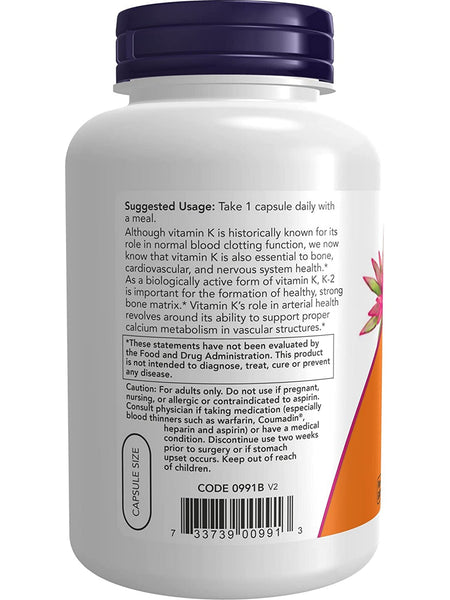 NOW Foods, Vitamin K-2 100 mcg, 250 veg capsules
