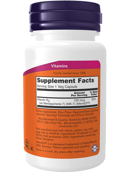 NOW Foods, MK-7 Vitamin K-2 100 mcg, 60 veg capsules