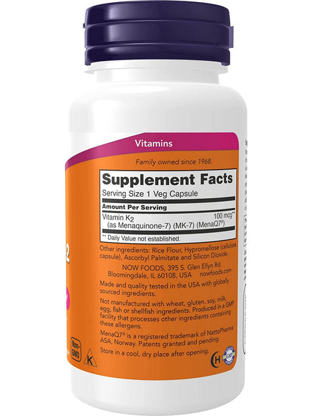 NOW Foods, MK-7 Vitamin K-2 100 mcg, 120 veg capsules