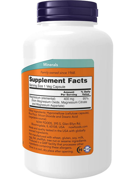 NOW Foods, Magnesium 400 mg, 180 veg capsules