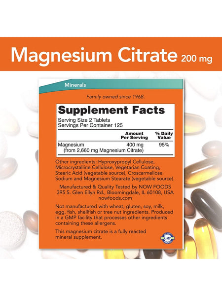 NOW Foods, Magnesium Citrate 200 mg, 250 tablets