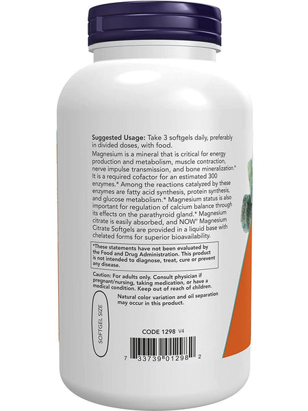 NOW Foods, Magnesium Citrate Softgels, 180 softgels
